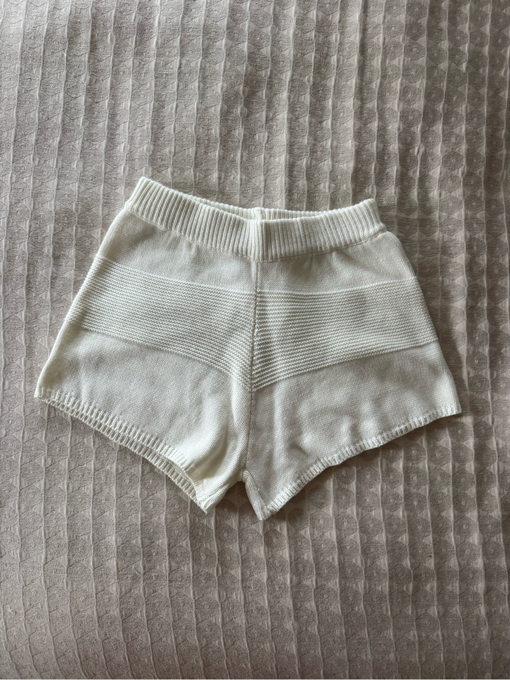 Beginning Boutique Cream Knit High-Waist Shorts